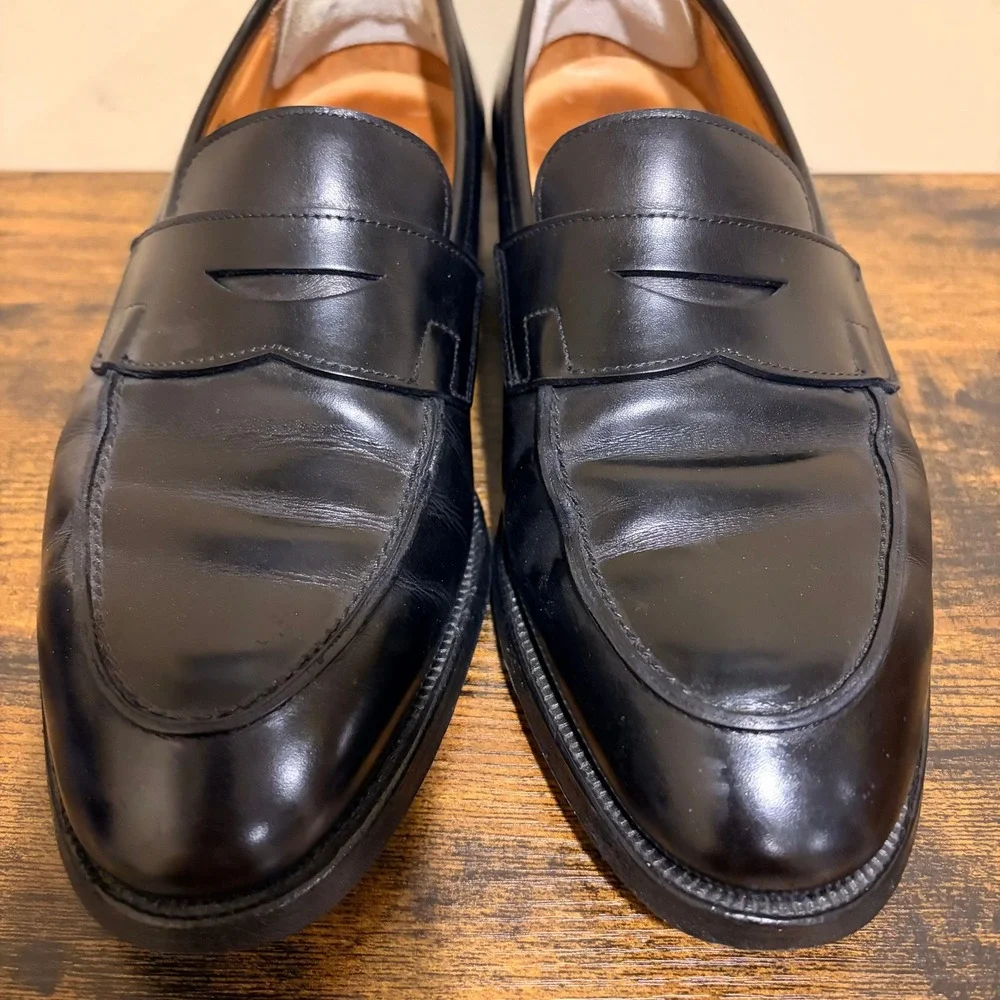 Crockett & Jones Rosebery Black Leather Penny Loafers Mens 8.5 E Made in England